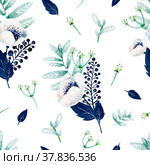 Seamless gouache bouquets with anemones. Clipart for art work and weddind design. Стоковая иллюстрация, иллюстратор Денисова Анастасия / Фотобанк Лори