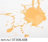 Orange paint spots on paper, colorfull artistic image on white background. Стоковое фото, фотограф Яков Филимонов / Фотобанк Лори