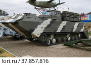 Каменск-Шахтинский, Ростовская область, Россия. Военнная  техника, плавающий транспортёр ПТС-2 для преодоления водных преград. (2020 год). Редакционное фото, фотограф Андрей Цыганков / Фотобанк Лори