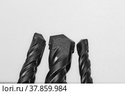 Drill bits for perforator close-up on a white background. Стоковое фото, фотограф Сергей Бадалов / Фотобанк Лори