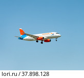 Sochi, Russia - April 22 , 2022: Azimuth Airlines, Sukhoi SuperJet 100-95B. Редакционное фото, фотограф Мастепанов Павел / Фотобанк Лори
