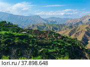 Ruins of houses on a mountainside in Kurib, a depopulated village with the only remaining farm with an apiary, Dagestan; another village (2022 год). Стоковое фото, фотограф Евгений Харитонов / Фотобанк Лори