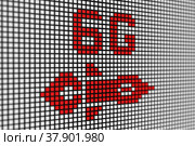 6G text scoreboard blurred background 3d illustration. Стоковая иллюстрация, иллюстратор Максим Иванов / Фотобанк Лори
