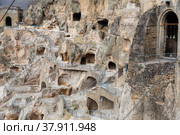 View of the historic cave city and the monastery complex of Vardzia. Стоковое фото, фотограф Яков Филимонов / Фотобанк Лори