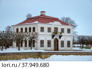 Дворец Марли крупным планом февральским днем. Петродворец, Россия (2022 год). Редакционное фото, фотограф Анна Карасева / Фотобанк Лори