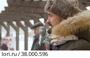 Portrait of a man on protest rally. Стоковое видео, видеограф Татьяна Чудакова / Фотобанк Лори