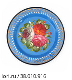 Traditional decorative metal tray with floral ornament from the village of Zhostovo, 19th century. Стоковое фото, фотограф Елена  Попкова / Фотобанк Лори