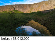 Landscape of Asbyrgi canyon at sunset Iceland (2011 год). Редакционное фото, фотограф Сергей Майоров / Фотобанк Лори
