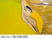 Gold mining. Flushing the rock with an old dredge. View from above. Environmental pollution. Стоковое фото, фотограф Евгений Ткачёв / Фотобанк Лори