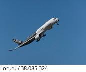 Moscow Russia Zhukovsky Airfield 31 August 2019: Airbus A350-900 civil airliner the international aerospace salon MAKS-2019. Стоковое фото, фотограф Фотограф / Фотобанк Лори