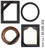 Set of frames with black mourning ribbon for paintings, mirrors or photo isolated on white background. Стоковое фото, фотограф Елена  Попкова / Фотобанк Лори