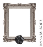 Silver frame with black mourning ribbon for paintings, mirrors or photo isolated on a white background. Стоковое фото, фотограф Елена  Попкова / Фотобанк Лори