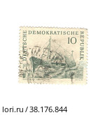 Stamp printed in GDR East Germany - sea trawler. Стоковая иллюстрация, иллюстратор Евгений Ткачёв / Фотобанк Лори