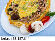 Delicious french kish cooked with cheese and mushrooms. Стоковое фото, фотограф Яков Филимонов / Фотобанк Лори