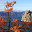Baikal Lake on sunny autumn day. View of natural landmark and symbol of Olkhon Island - Shamanka Rock or Cape Burkhan at sunset against background of bright yellow larch trees. Protected by UNESCO. Стоковое видео, видеограф Виктория Катьянова / Фотобанк Лори