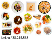 Set of many plates with food over white background. Стоковое фото, фотограф Яков Филимонов / Фотобанк Лори