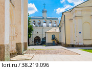 Звонница Софийского собора. Новгородский детинец (Новгородский кремль). Лето. Великий Новгород. Россия (2022 год). Редакционное фото, фотограф E. O. / Фотобанк Лори