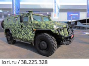 "Tiger" is a special armored vehicle MIC-233136 with right steering, developed for foreign customers at the exhibition of the International Military-Technical Forum "Army-2022". Patriot Park, Odintsovo, Moscow region, Russia. Редакционное фото, фотограф Наталья Волкова / Фотобанк Лори