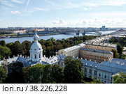 View from bell tower Smolny Cathedral with dome with cross. Unique urban landscape center Saint Petersburg. Central historical sights city. Top tourist places in Russia. Capital Russian Empire (2017 год). Стоковое фото, фотограф Aleksandr Golubev / Фотобанк Лори