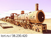 Old train in the train cemetery Cementerio De Los Trenes, Uyuni, Bolivia. Стоковая иллюстрация, иллюстратор Aleksandr Golubev / Фотобанк Лори
