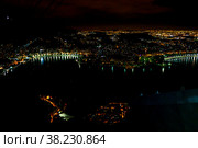Night view of the city of Rio de Janeiro from Sugarloaf mountain at sunset, Brazil (2015 год). Стоковое фото, фотограф Aleksandr Golubev / Фотобанк Лори