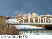 МОСКВА. Вид на Хорошевский мост в весенний день - мост через Хорошевское спрямление Москвы-реки в районе Серебряного бора. Соединяет проспект Маршала Жукова с Таманской улицей (2021 год). Стоковое фото, фотограф Pukhov K / Фотобанк Лори