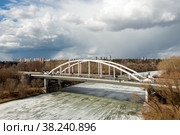 МОСКВА. Вид на Хорошевский мост в весенний день - мост через Хорошевское спрямление Москвы-реки в районе Серебряного бора. Соединяет проспект Маршала Жукова с Таманской улицей. (2021 год). Стоковое фото, фотограф Pukhov K / Фотобанк Лори