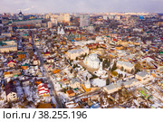 View from drone of Alekseev-Akatov Convent in old town of Voronezh. Стоковое фото, фотограф Яков Филимонов / Фотобанк Лори