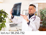 Man doctor analyzing roentgenogram in his office. Стоковое фото, фотограф Яков Филимонов / Фотобанк Лори