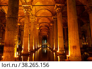 The Basilica Cistern is one of the largest and best preserved ancient underground reservoirs of Constantinople. It was build by Emperor Justinianus in 6th century, Istanbul, Turkey (2015 год). Редакционное фото, фотограф Наталья Волкова / Фотобанк Лори