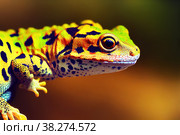 Leopard gecko lizard, closeup macro on nature background. Yellow Gecko. Eublepharis macularius. Стоковое фото, фотограф Евгений Ткачёв / Фотобанк Лори