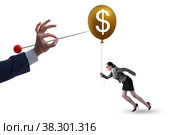 Businesswoman with dollar balloon concept. Стоковое фото, фотограф Elnur / Фотобанк Лори