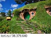 Hobbiton, New Zealand - 15 Dec 2018. Hobbiton is theme Park in New Zealand. Редакционное фото, фотограф Сергей Стрелков / Фотобанк Лори