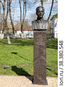 Бюст Героя Советского Союза  Солнцева Сергея Ивановича. Город Руза, Рузский район Московской области. Мемориал воинской славы "Аллея героев" в сквере на улице Солнцева. (2022 год). Редакционное фото, фотограф Наталья Николаева / Фотобанк Лори