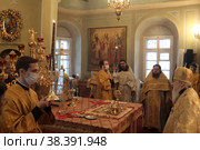 Митрополит Ювеналий рукоположил диакона Александра Тарабрина во пресвитера (2021 год). Редакционное фото, фотограф Дмитрий Неумоин / Фотобанк Лори