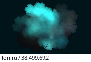 Artistic turquoise cloud or cluster of steam with incisions or notching on black background. Glowing aqua blue 3d smoke with shades and highlights. Great as design element, print, cover or poster. Стоковая иллюстрация, иллюстратор Вера Беркович / Фотобанк Лори