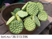 Камбоджа. Пномпень. Плоды отцветшего растения лотоса. Cambodia. Phnom Penh. The fruits of a faded lotus plant. (2017 год). Стоковое фото, фотограф Алексей Смышляев / Фотобанк Лори