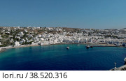 Mykonos Greece, beautiful view over Mykonos from the sky with drone. Стоковое видео, видеограф Fokke Baarssen / Фотобанк Лори