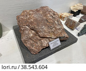 Авантюриновый сланец. Музей камня и самоцветов, Алушта, Крым (2022 год). Редакционное фото, фотограф Мария Кылосова / Фотобанк Лори