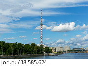 Россия. Санкт-Петербург. Вид на Большую Невку и Петербургскую телебашню. Виды Петербурга. View of the Bolshaya Nevka and the St. Petersburg TV tower. Views of St. Petersburg. (2020 год). Редакционное фото, фотограф Алексей Смышляев / Фотобанк Лори