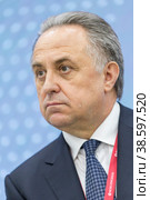 Russia. Saint-Petersburg. XXIII St. Petersburg International Economic Forum 2019. SPIEF 2019 participants. Deputy Prime Minister of the Russian Federation Vitaly Mutko. Россия. Санкт-Петербург. XXIII Петербургский международный экономический форум 2019. Участники ПМЭФ-2019. Заместитель председателя правительства Российской Федерации Виталий Мутко. Редакционное фото, фотограф Алексей Смышляев / Фотобанк Лори