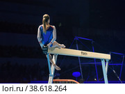 Мария Харенкова, многократная чемпионка по спортивной гимнастике шоу Алексея Немова «Легенды спорта» - 2018 в Московском дворце спорта в Лужниках, Россия. Редакционное фото, фотограф Pukhov K / Фотобанк Лори
