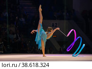 Александра Солдатова, многократная чемпионка по художественной гимнастике на шоу "Легенды спорта" Алексея Немова - 2018 в Московском дворце спорта в Лужниках, Россия. Редакционное фото, фотограф Pukhov K / Фотобанк Лори