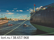 St. Petersburg, Russia: The legendary icebreaker Krasin is permanently moored at the port berth on the Neva River. Museum of the World Ocean. Historic ship, conqueror of the Arctic (2023 год). Редакционное фото, фотограф Владимир Ендовицкий / Фотобанк Лори