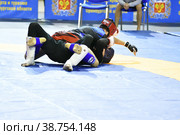 Orenburg, Russia - October 5, 2019: Men compete in Pankration wrestling. Редакционное фото, фотограф Владимир Галкин / Фотобанк Лори
