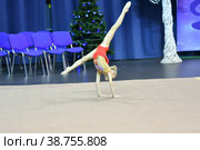 Girl competes in rhythmic gymnastics. Стоковое фото, фотограф Владимир Галкин / Фотобанк Лори