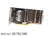 A powerful graphics card for a desktop computer with a passive cooling system. Close up. Isolated on a white background. Стоковое фото, фотограф Плотников Дмитрий / Фотобанк Лори