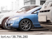 KRASNOYARSK, RUSSIA - April 2, 2021: Blue car. Sedan Honda Civic 4D FD1 2007. Beautifull wheels. Редакционное фото, фотограф Плотников Дмитрий / Фотобанк Лори