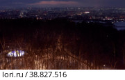 Нижний Новгород зимой. Парк Швейцария ночью. Вид с воздуха. Nizhny Novgorod in winter. Switzerland Park at night. Aerial view. (2023 год). Редакционное видео, видеограф Евгений Романов / Фотобанк Лори