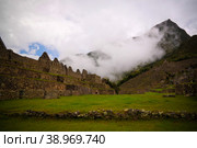 Panoramic view to Machu Picchu archaeological site with Polygonal masonry, Cuzco, Peru (2018 год). Стоковое фото, фотограф Сергей Майоров / Фотобанк Лори